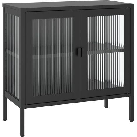 Aparador buffet cómoda mueble almacenaje organizador cocina salón salón 70 x 35 x 70 cm cristal y acero negro 020036107