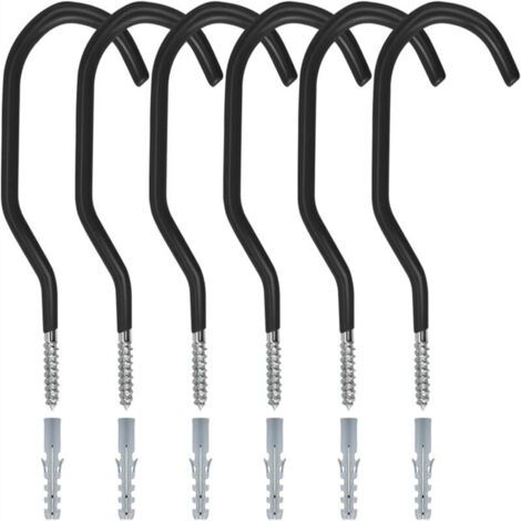Pair Lot de 3 paires de crochets pour vélo à fixer au plafond, crochets noirs avec chevilles (1/5)
