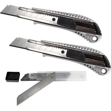 2 Alu Cuttermesser 18mm Teppichmesser + 10 Abbrechklingen im Köcher