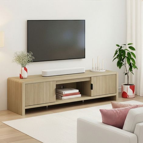 Mobile TV Lukkodso con 2 Ante e Vano Centrale Aperto 150x40x40 cm Effetto Rovere [en.casa]