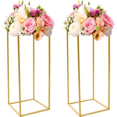 Centre de Table Vase, 60cm Hauteur, 2 Pièces, Construction Métal, Support de Fleurs, Doré Présentoir, pour décoration de Mariage, Fêtes, Anniversaire, Ceremonie (1/5)