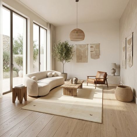 Tapis Gabbeh indien Tapis Sahara - Tapis en laine - 200x140cm, Rectangular - 100% Laine vierge - Tissé main - Beige