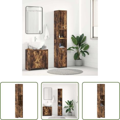 Holzschrank - Badezimmerschrank Räuchereiche 30x30x183,5 cm Holzwerkstoff (1/5)