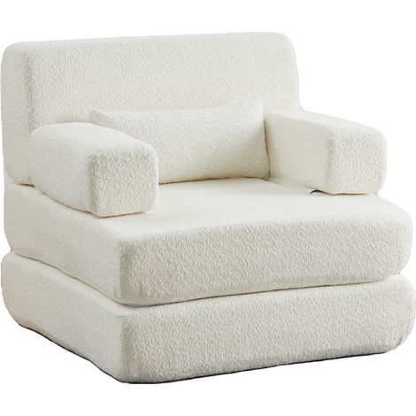 Poltrona letto modulare in ciniglia beige salvaspazio – MEUBLIV (1/5)