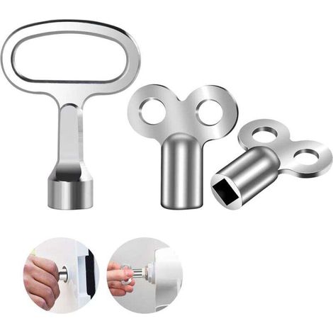 Clé Purge Radiateur, 3 x Clé de Purge Universelle, 2 Cle Purge Carre + 1 Cle Purge Triangulaire, Clé Radiateur Compact en Aluminium pour de Nombreux Radiateurs (Argent) (1/4)