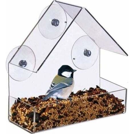 -Grande Mangeoire à Oiseaux Exterieur Suspendue, 3 Ventouses Collantes Fortes, Acrylique Transparent Bird Feeder Étanche La Pluie Mangeoire Oiseaux (1/4)