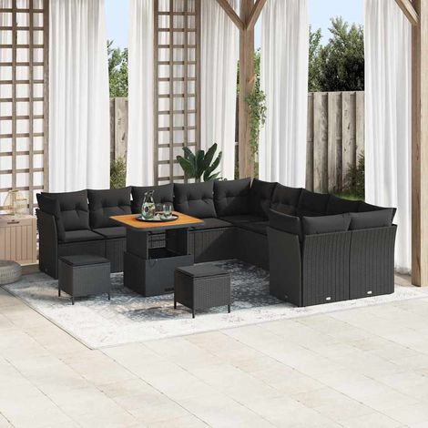 vidaXL Ensemble de canapé de jardin 13 pc Noir polyrotin (1/5)