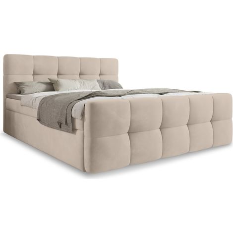 Lit coffre + matelas Volupto 140cm velours Beige (1/4)
