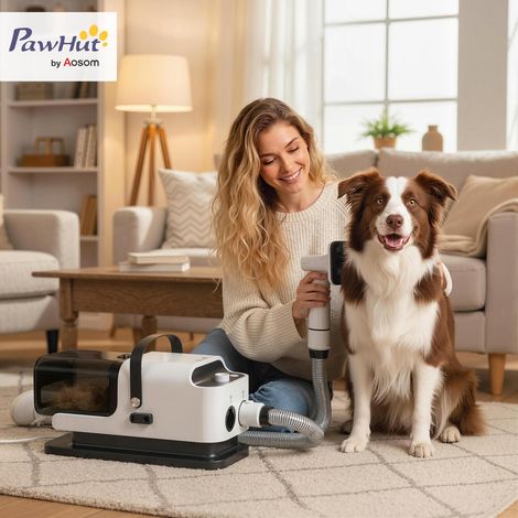 Pour Animaux Sensibles Toilettage Sans Stress Aspirateur Poil de Chien et Séchoir 5-en-1 Puissance 12kPa 50dB 1,8L Blanc (1/5)