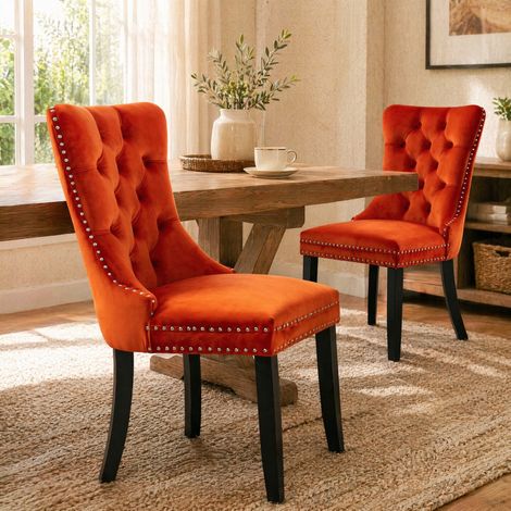 Set di 2 sedie da pranzo 62x50x95 cm in velluto arancione, piedi regolabili FloraGrace (1/5)