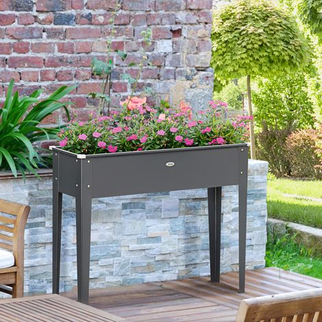 Jardinière sur pieds carré potager avec trou de drainage acier galvanisé 100 x 30 x 80 cm gris