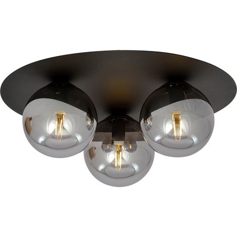 Plafoniera Minimal 3 Luci Solar In Acciaio Nero E Sfere Di Vetro Fumè (1/5)