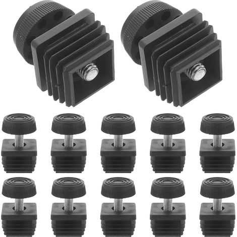 Lot de 12 Pieds de nivellement réglables 30x30mm en Plastique et métal, Insert carré en Tube fileté M8, Patins de nivellement pour Pieds de Table de Bureau ou de Chambre à Coucher (1/5)