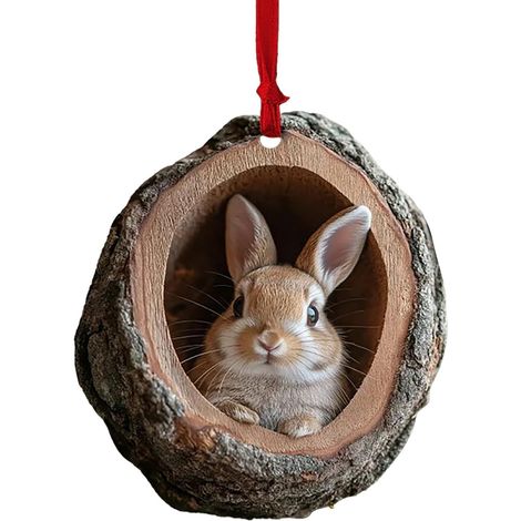 Decorazione natalizia, decorazione natalizia a forma di animale, decorazione a forma di animale della foresta, decorazione da appendere, procione, gufo, scoiattolo, riccio, coniglio (conigli) (1/4)