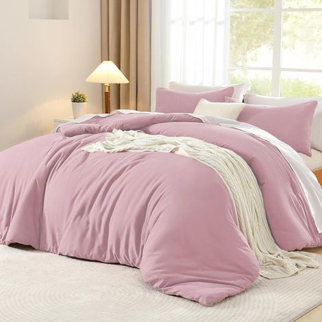 Housse de Couette Coton 220x240 Vieux Rose Adulte Ado Uni 2 Personnes Parure de Lit Unie en Coton Housse Couette 240x220 Linge de Lit avec Fermeture éclair et 65x65cm Taies d'oreiller (1/5)