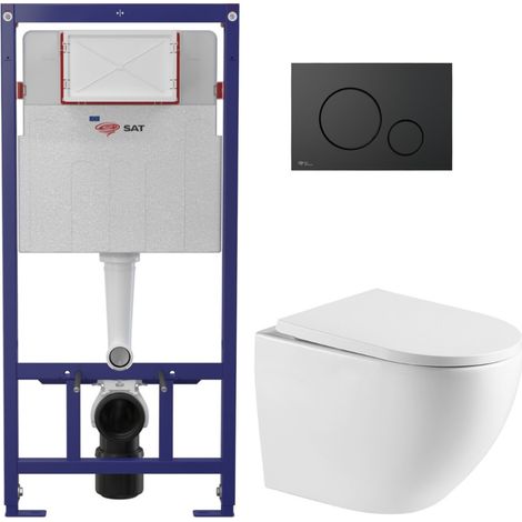 Swiss Aqua Technologies WC-Set Vorwandelement ECO 2L SAT + Hänge-WC SAT + Betätigungsplatte matt schwarz (STEST67WR02-IN)