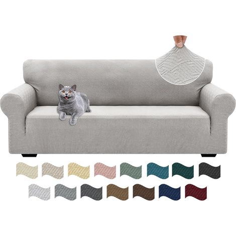 Extensible Housse Canapé 3 Places, Universelle Housse De Canapé avec Accoudoirs, Housse Protection Canapé, Sofa Cover Antidérapante, Couvre Canapé pour Chiens Chats Animaux, Argent Gris (1/5)