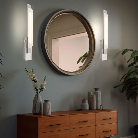 Lampada da parete lampada da parete in vetro luce corridoio soggiorno, vetro cromato nichel satinato opaco, 1x LED 7,2 watt 576 lumen bianco caldo, LxPxA 7x7x48 cm, set da 2