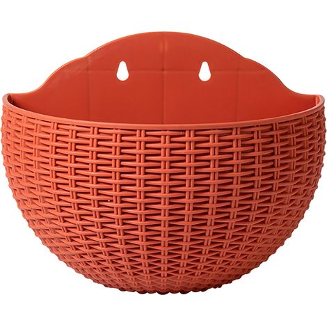 Pot de plantes suspendu au mur en rotin imitation, fleur semi-circulaire montée demi-ronde pour balcon intérieur et extérieur, brique rouge S (1/5)