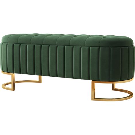 Banco arcón tapizado 120 x 39,9 x 43 cm de terciopelo verde con patas metálicas MODENUIT (1/5)