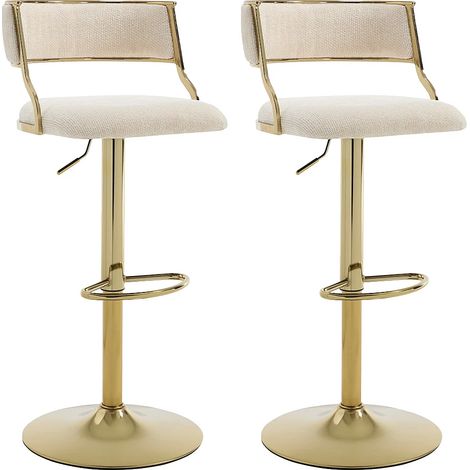 Lot de 2 tabourets de bar en tissu texturé et métal doré - Hauteur réglable - Crème - MAYEMA (1/5)
