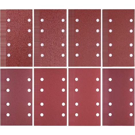 Paquete de 80 hojas de lija de 93 x 185 mm, 8 agujeros, grano 40/60/80/120/180/240/320/400, para lijadora Bosch (1/5)