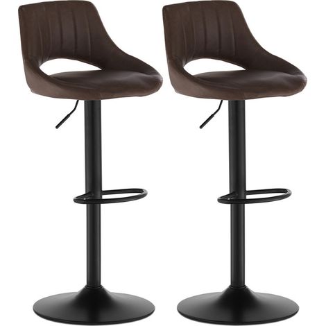 Swivel Bar Stools Set of 2 with Adjustable Gas Lift PU Leather Kitchen Stool Chair with Backs Footrest for Breakfast Counter,Brown (1/5)
