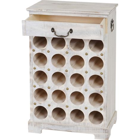 Weinregal Torre T324, Flaschenregal Regal für 20 Flaschen, 76x48x31cm, Shabby-Look, Vintage weiß