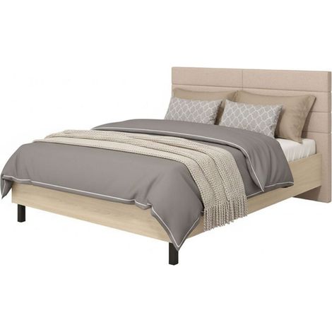 Doppelbett Circeo, Polster-Kopfteil, Gepolstert, Matratzengröße 180x200 cm, Eiche Braun