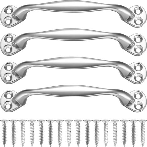 Set mit 4 Retro-Schiebetürgriffen in Bogenform für Gartentor, Garage, Schuppen, Kleiderschrank, mit Schrauben, 129 mm (silber)