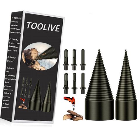VURAHOME - Foret de Fendage de Bois - 32mm+42mm Fendeur de Buche, Fendeuse Bois Cône, Foret Conique avec 6 Poignées, Carré/Rond/Hexagonal pour Perceuse Électrique, Fendeuse à Bois (1/5)