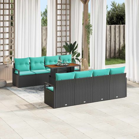 Salon de Jardin Modulable en Rattan Synthétique et Acier Noir et Turquoise 9 Pièces 8 Places - PANGIVO (1/5)