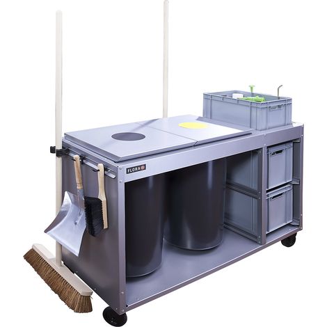 FLORA, Poste de nettoyage Duo, avec 2 poubelles de 60 l et 3 (1/5)