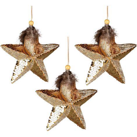15cm Gold  Star - 3Pcs Christmas Hanging Decorations (1/4)