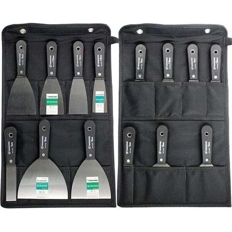 Gipser-Set, Stahlspachtel-Set, Kittmesser-Set, 7-teiliges Set mit Aufbewahrungstasche, Wandschaber mit rutschfestem Kunststoffgriff (1/4)