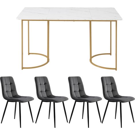 Juego de comedor de 5 piezas con mesa de 140x80 cm y 4 sillas, tablero MDF blanco (1/5)