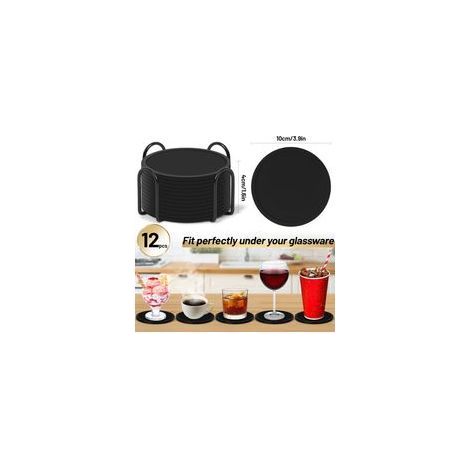 12 tapis antidérapants en silicone avec support — Noir — 10 x 0,3 cm — (1/4)