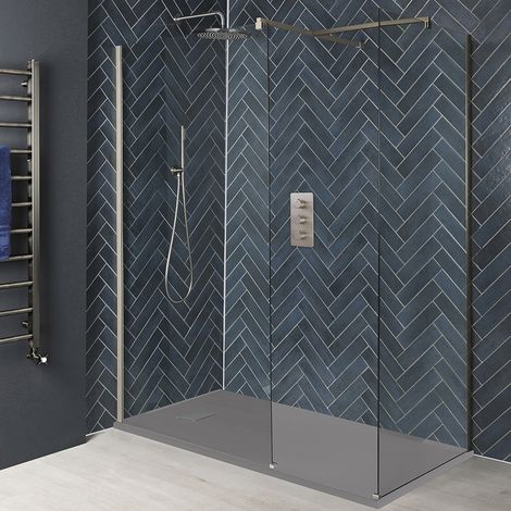 Hudson Reed Harting - Douche Italienne d’Angle avec Receveur à Effet Texturé Gris – 120cm x 80cm – Nickel Brossé (1/5)