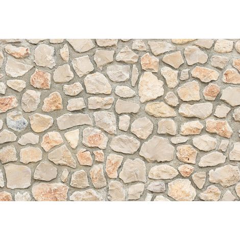 Papier peint panoramique beige et orange effet solide | Tapisserie panoramique pierre imitation mur | Papier peint panoramique cuisine aspect moderne - 384 X 260 cm (8 pièces) (1/2)