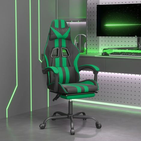 vidaXL Silla gaming con reposapiés cuero sintético negro verde (1/5)