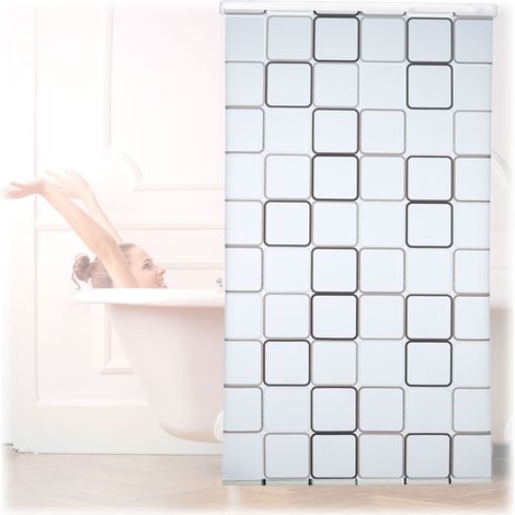 Relaxdays Duschrollo Square, wasserabweisend, Retro Badrollo Wanne u. Dusche, Deckenmontage, 120x240cm, semitransparent