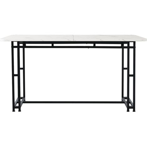 Esstisch 120x70 cm aus MDF mit schwarzen Metallbeinen, weißer Marmoreffekt, 1 Stück (1/5)
