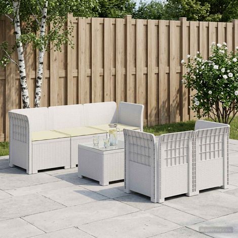 vidaXL Canapé de Jardin 5 Places avec Coussins Aspect Rotin PP Blanc (1/5)