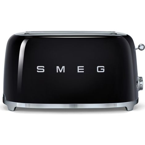 Smeg – Grille-pain noir 1500W – 4 fentes extra-larges – Thermostat 6 positions – Décongélation, réchauffage, bagel – Acier inoxydable
