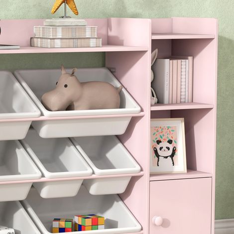 Étagère de rangement enfant, meuble de rangement pour jouets et livres, organisation facile, 8 bacs amovibles, Rose (1/5)