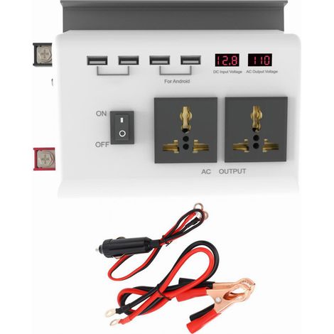Onduleur de voiture 4 X 2,1 A Port USB 2 prises CA Convertisseur DC12 V à AC 220 V avec câble 16,7 pouces Blanc (1/5)