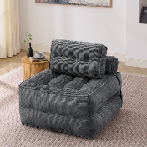 Fauteuil au sol 2-en-1 pliable en velours côtelé, canapé pliable confortable avec dossier réglable, lit d'appoint polyvalent pour salon et chambre à coucher, Gris