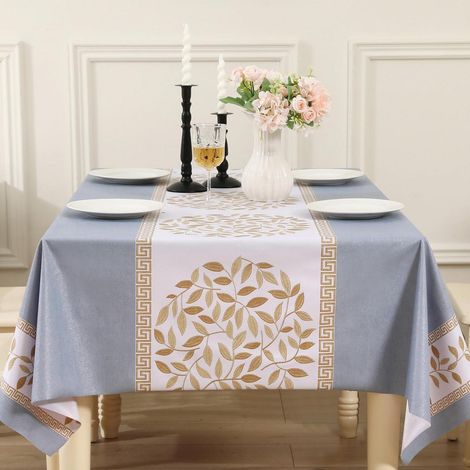 Nappe cirée PVC imperméable, lavable, découpable, 140x140cm, Feuilles-Bleu