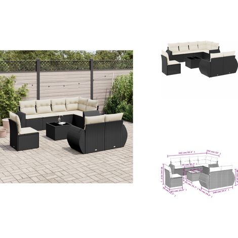9-tlg. Garten-Sofagarnitur mit Kissen Schwarz Poly Rattan - Gartenmöbel Set - Outdoor Möbel - Rattan Gartenset - Lounge Set - Esstisch Set