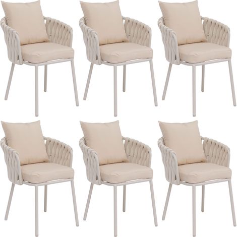 Lot de 6 chaises de salle à manger en aluminium HWC-P89, chaise d'intérieur avec accoudoirs, tissu/t (1/5)